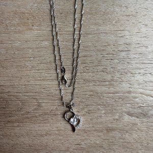 Sterling Silver Cubic Zirconia Open Heart Necklace Gift Mother's Day